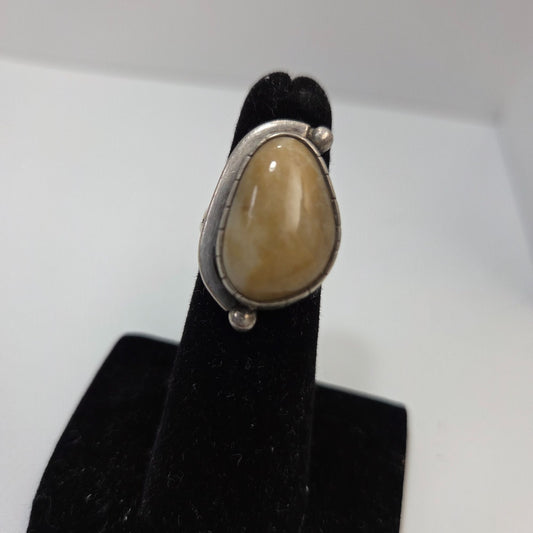 Vintage Sterling Silver Tan Jasper Stone Cabochon Ring Size 4.5