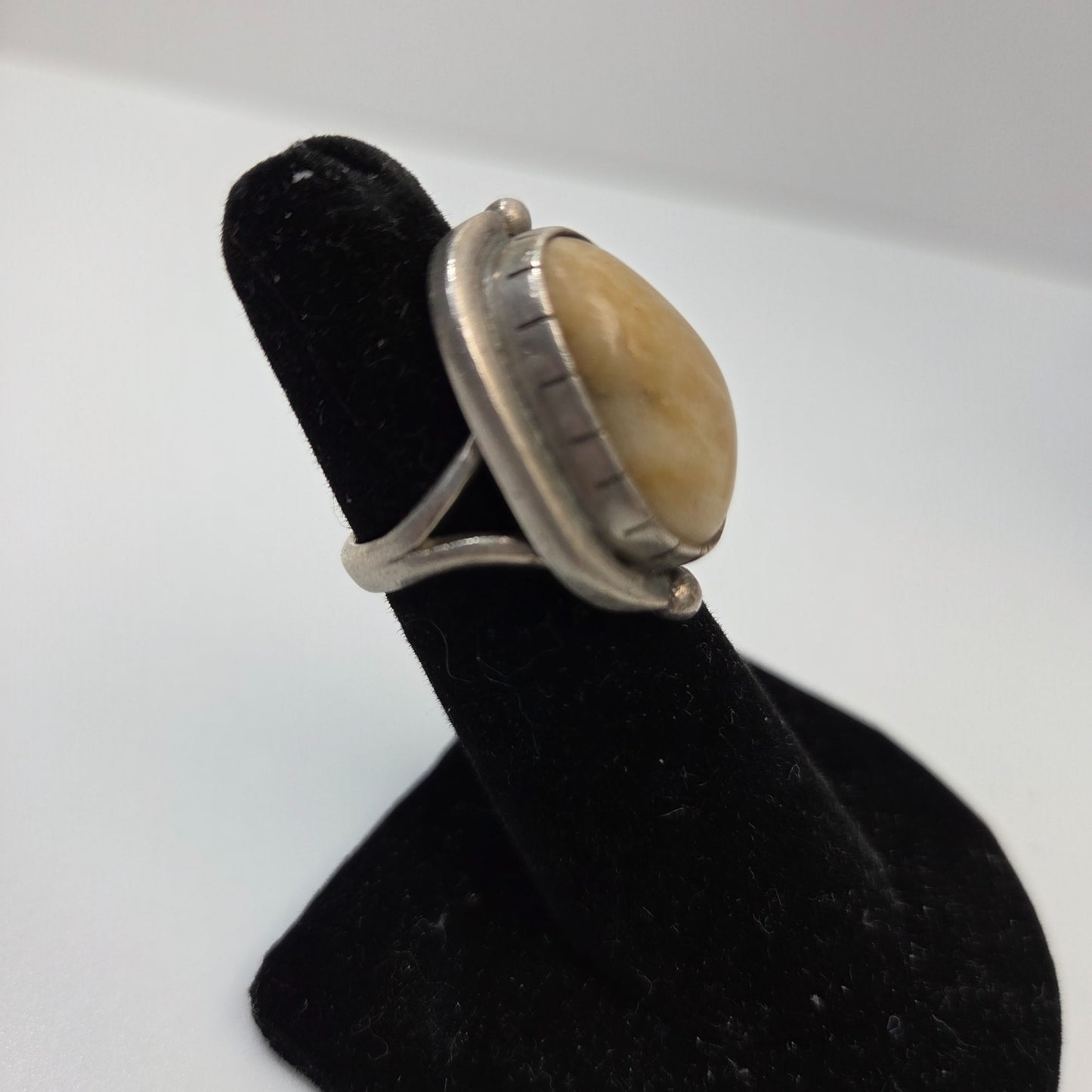 Vintage Sterling Silver Tan Jasper Stone Cabochon Ring Size 4.5