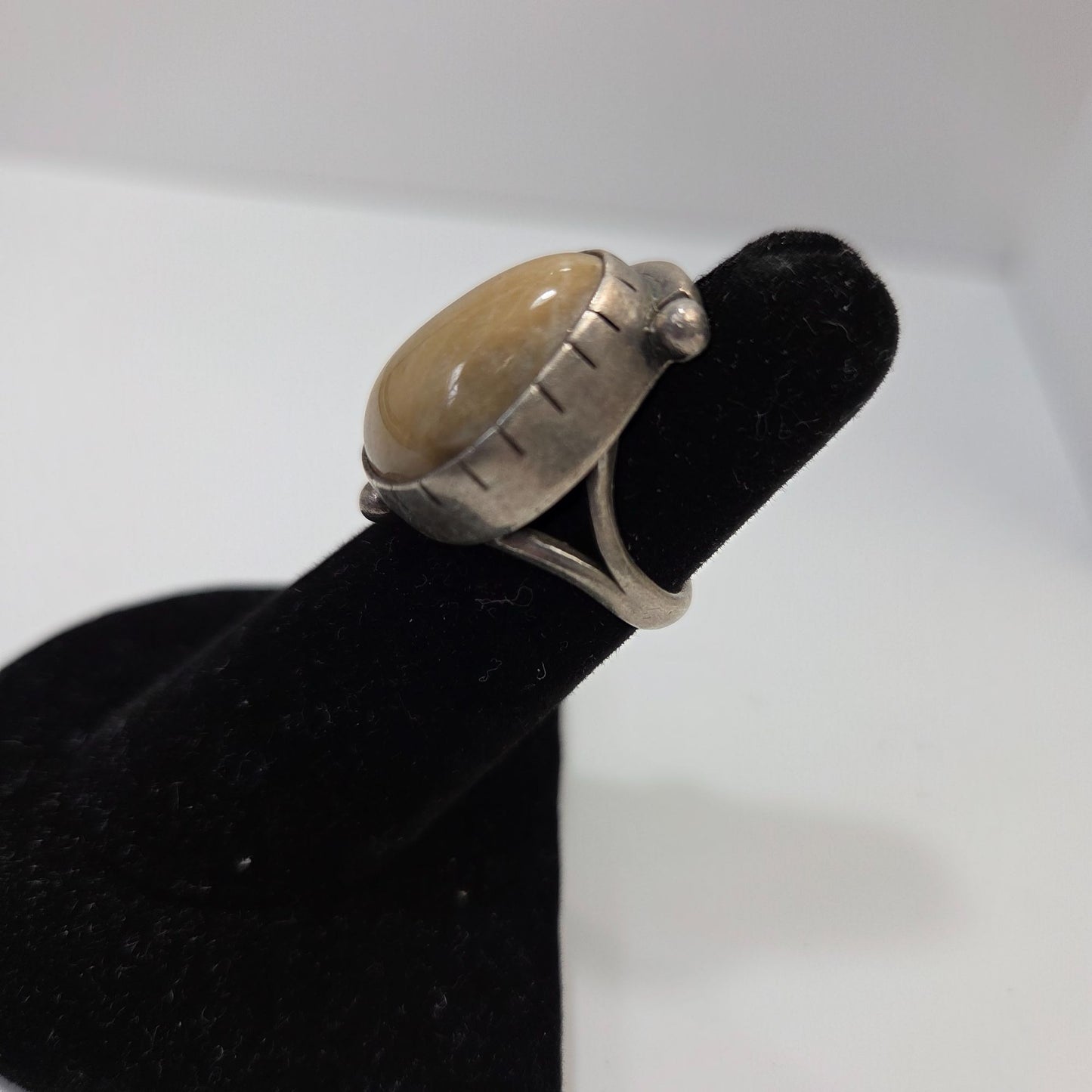 Vintage Sterling Silver Tan Jasper Stone Cabochon Ring Size 4.5