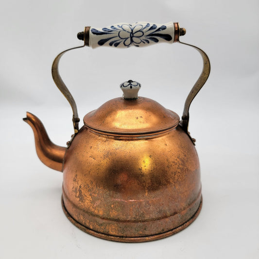 Copper Teapot With Porcelain Handle & Lid Knob