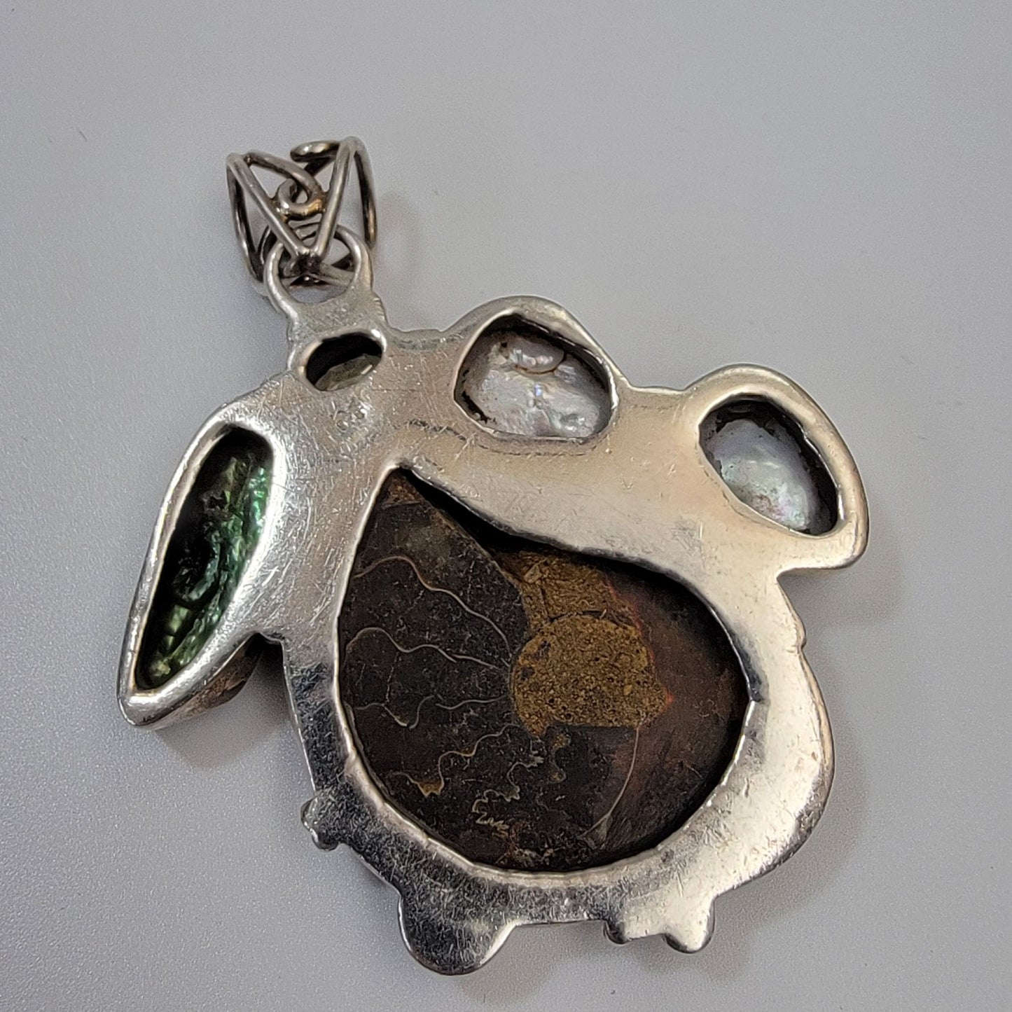 925 Sterling Silver Ammonite Shell Fossil Pendant with Citrine Biwa & Baroque Pearls