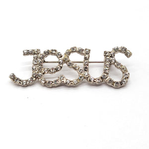 Vintage Rhinestone Jesus Brooch Pin