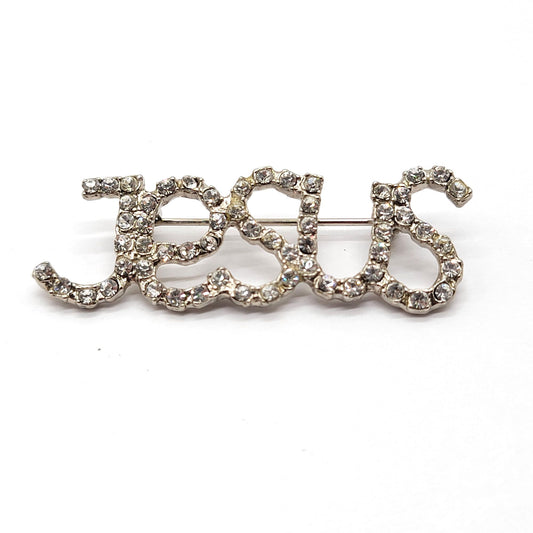 Vintage Rhinestone Jesus Brooch Pin