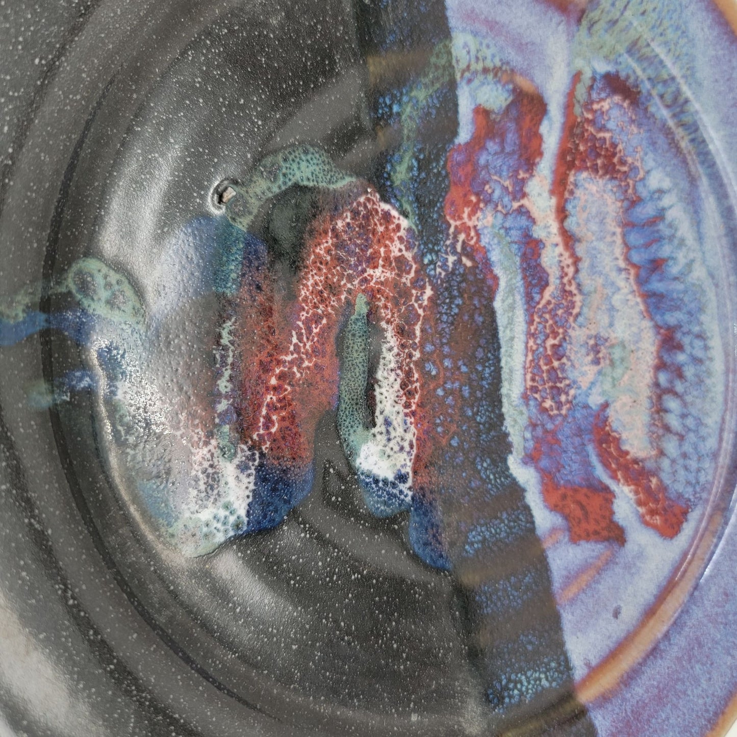 Bruce Larrabee Art Pottery Plate With Abstract Tornado Design
