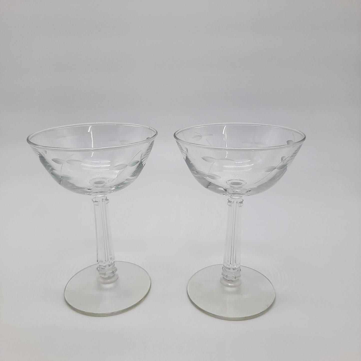 Vintage 1960s Etched Champagne Coupe Set Of 2
