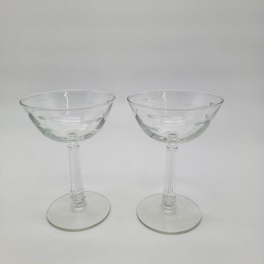 Vintage 1960s Etched Champagne Coupe Set Of 2