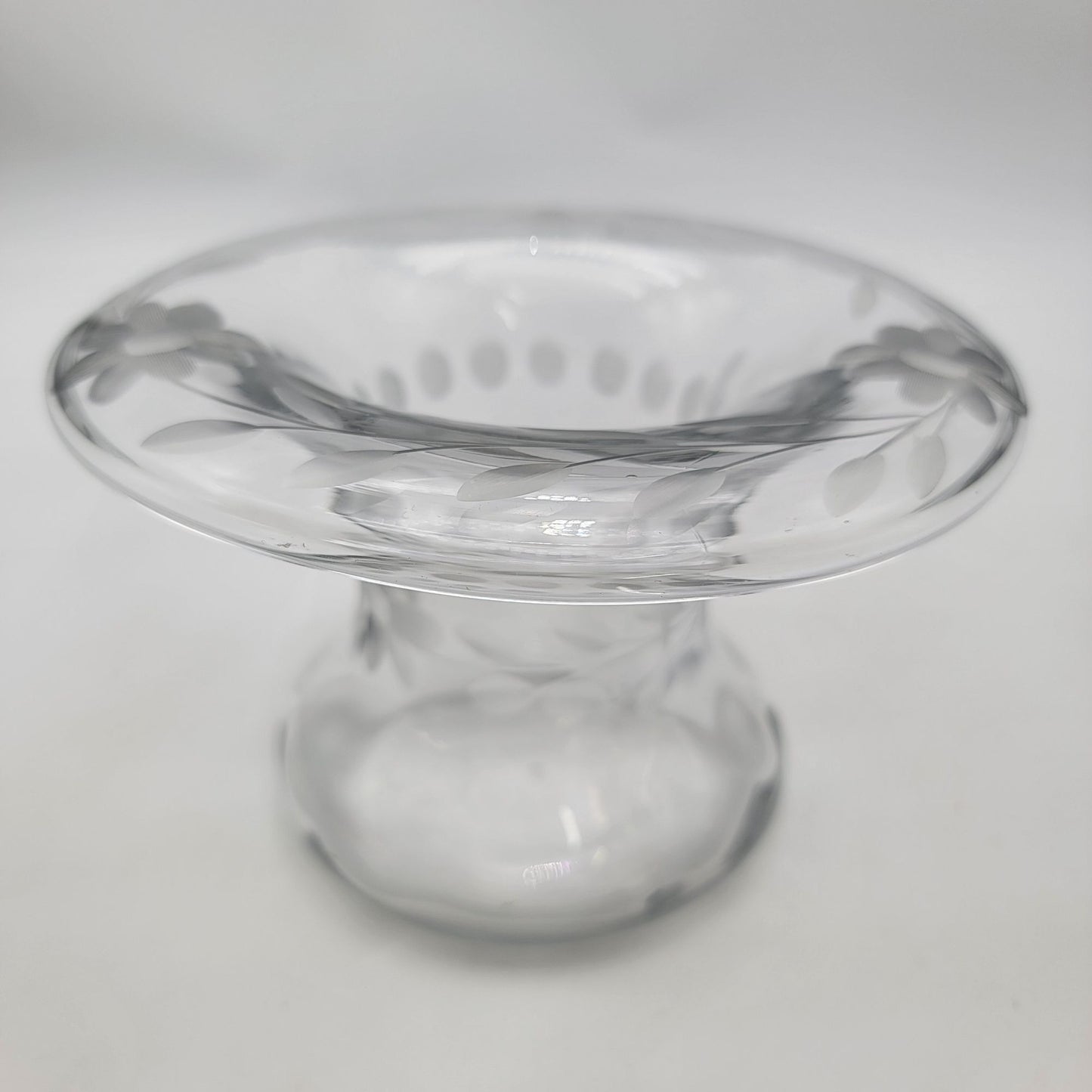 Antique Etched Glass Rolled Edge Vase