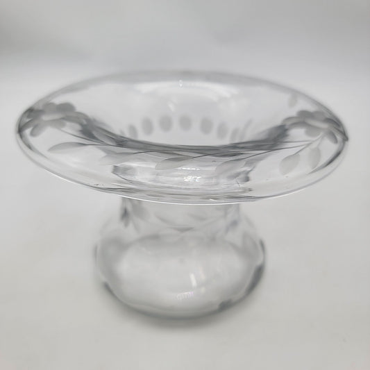 Antique Etched Glass Rolled Edge Vase