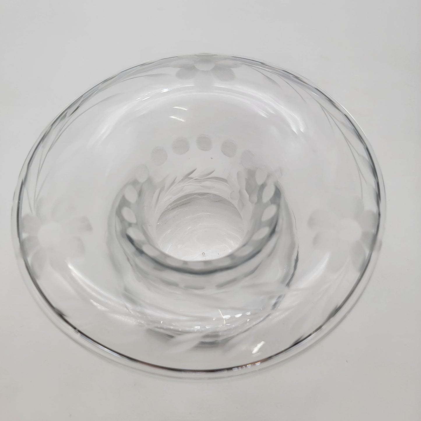 Antique Etched Glass Rolled Edge Vase