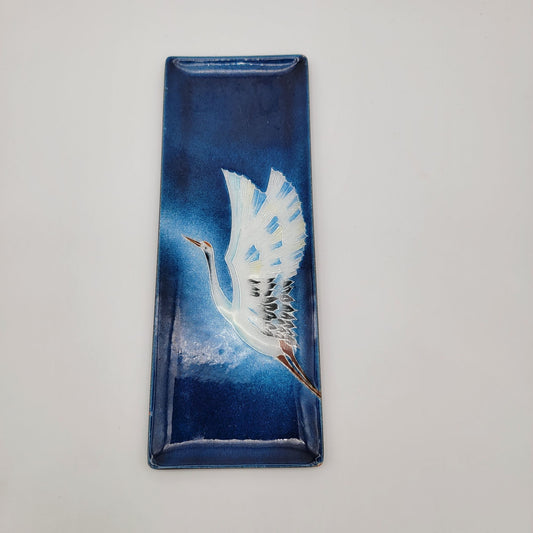 Vintage Inaba Cloisonné Enamel Tray With Crane Design