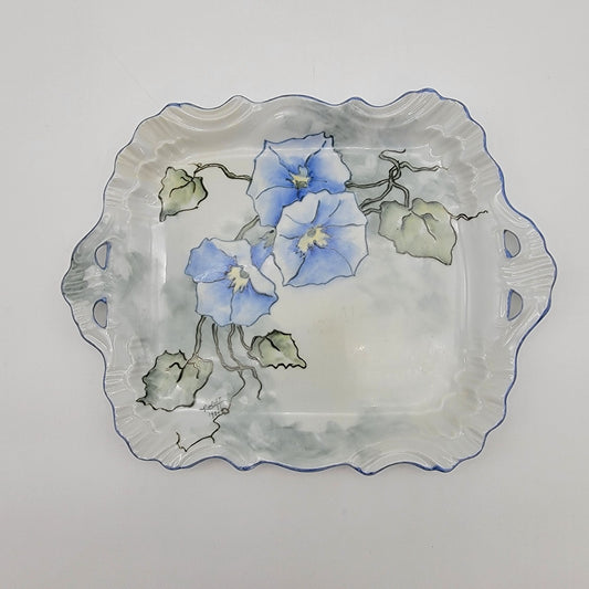 Vintage 1984 Signed Roloff Handpainted Porcelain Serving Plate With Morning Glories