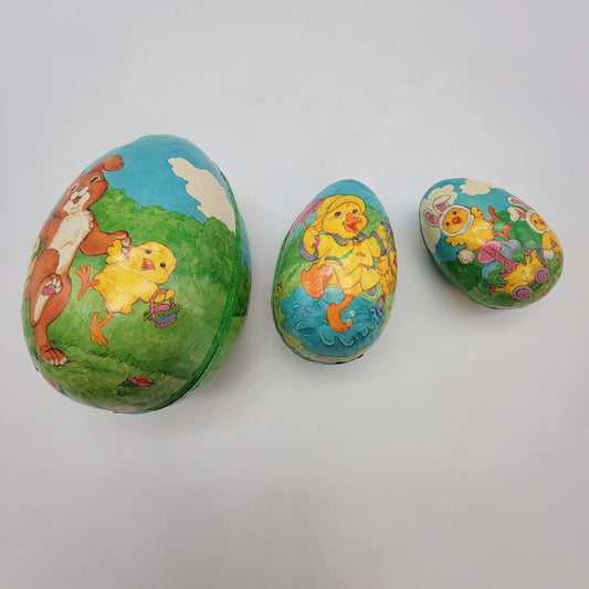 Vintage Set Of 3 Midwest Importers Paper Mache Easter Eggs