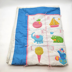 Vintage ABC Alphabet Applique Baby Quilt Blue Polka Dot Backing