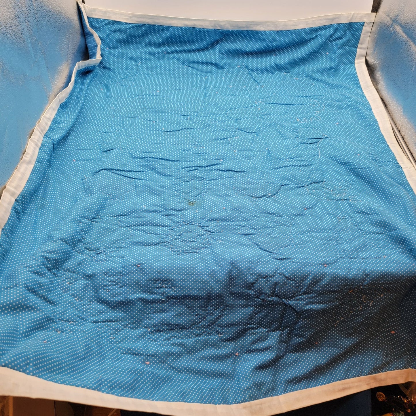 Vintage ABC Alphabet Applique Baby Quilt Blue Polka Dot Backing