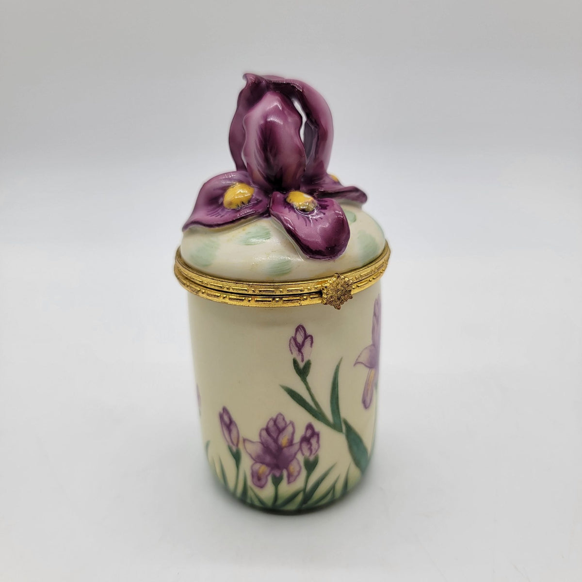 Vintage Bombay Co. Orchid Iris Flower Porcelain Trinket Box
