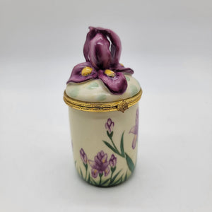 Vintage Bombay Co. Orchid Iris Flower Porcelain Trinket Box