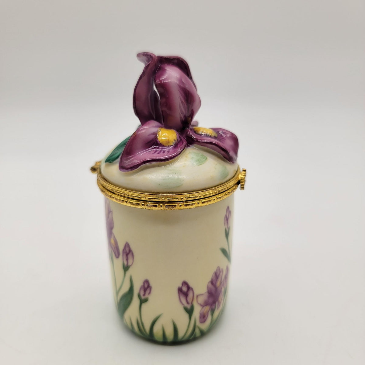 Vintage Bombay Co. Orchid Iris Flower Porcelain Trinket Box