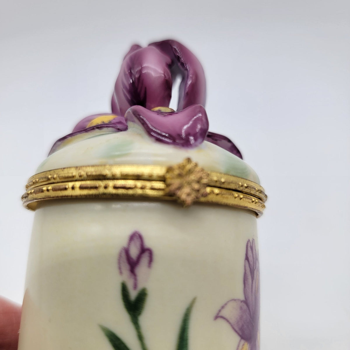 Vintage Bombay Co. Orchid Iris Flower Porcelain Trinket Box