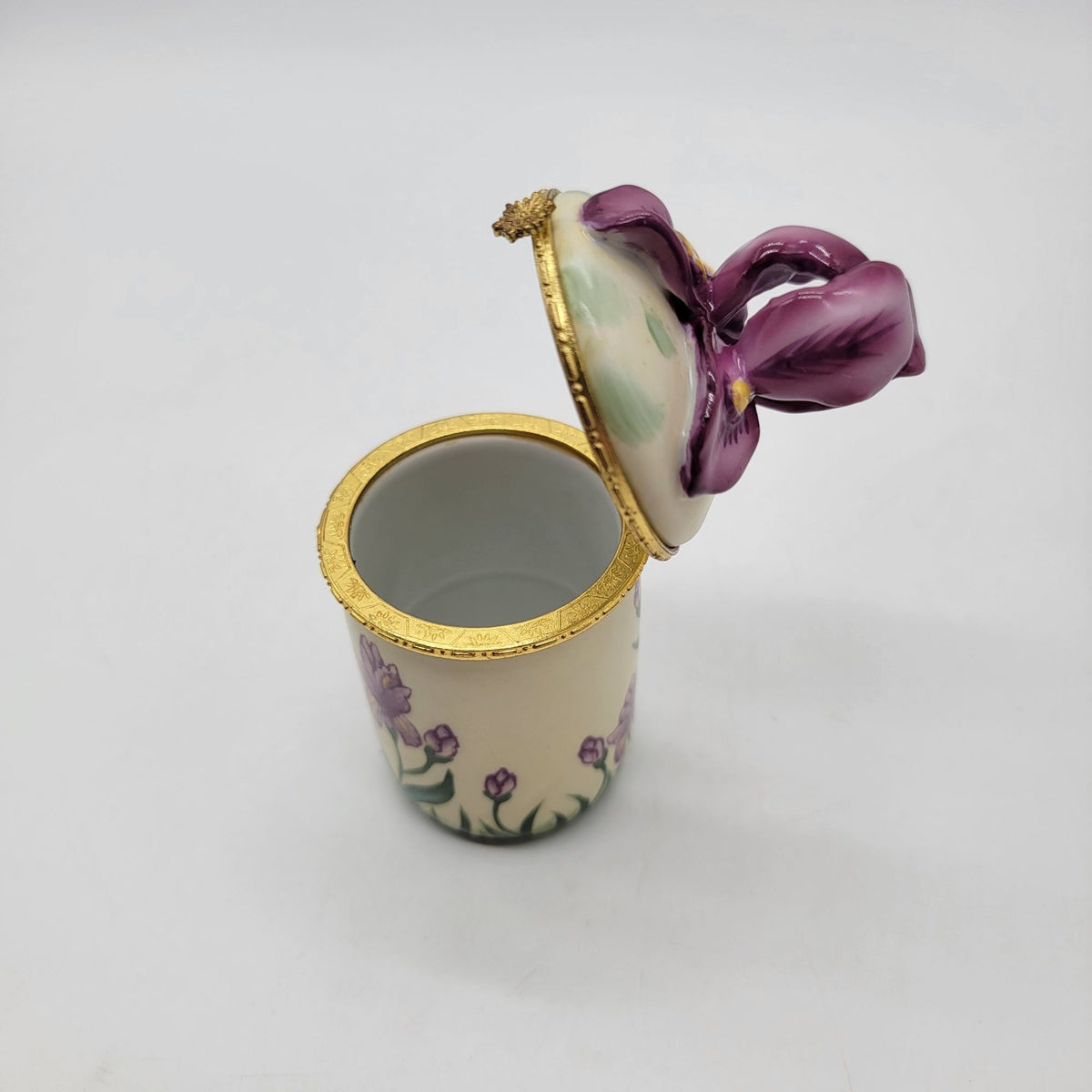 Vintage Bombay Co. Orchid Iris Flower Porcelain Trinket Box