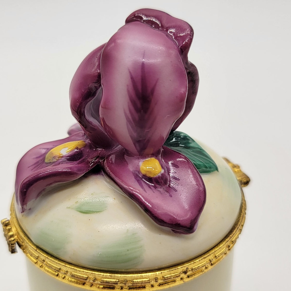 Vintage Bombay Co. Orchid Iris Flower Porcelain Trinket Box