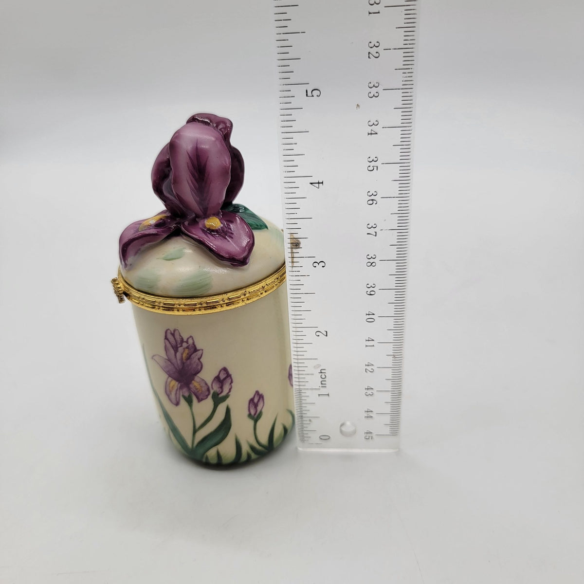 Vintage Bombay Co. Orchid Iris Flower Porcelain Trinket Box