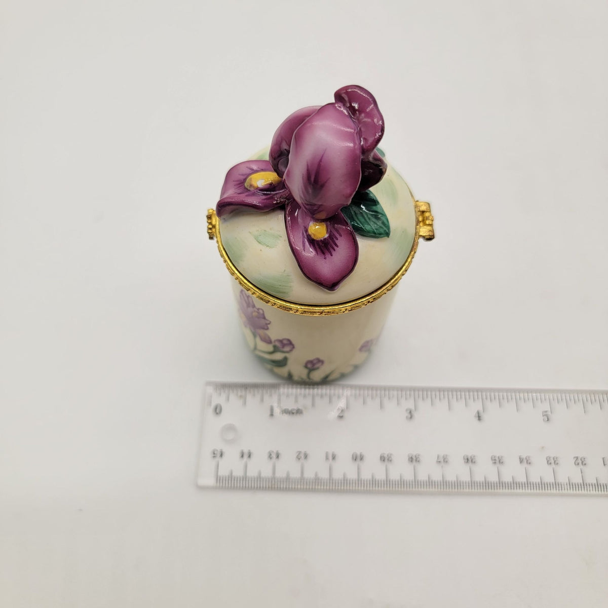 Vintage Bombay Co. Orchid Iris Flower Porcelain Trinket Box