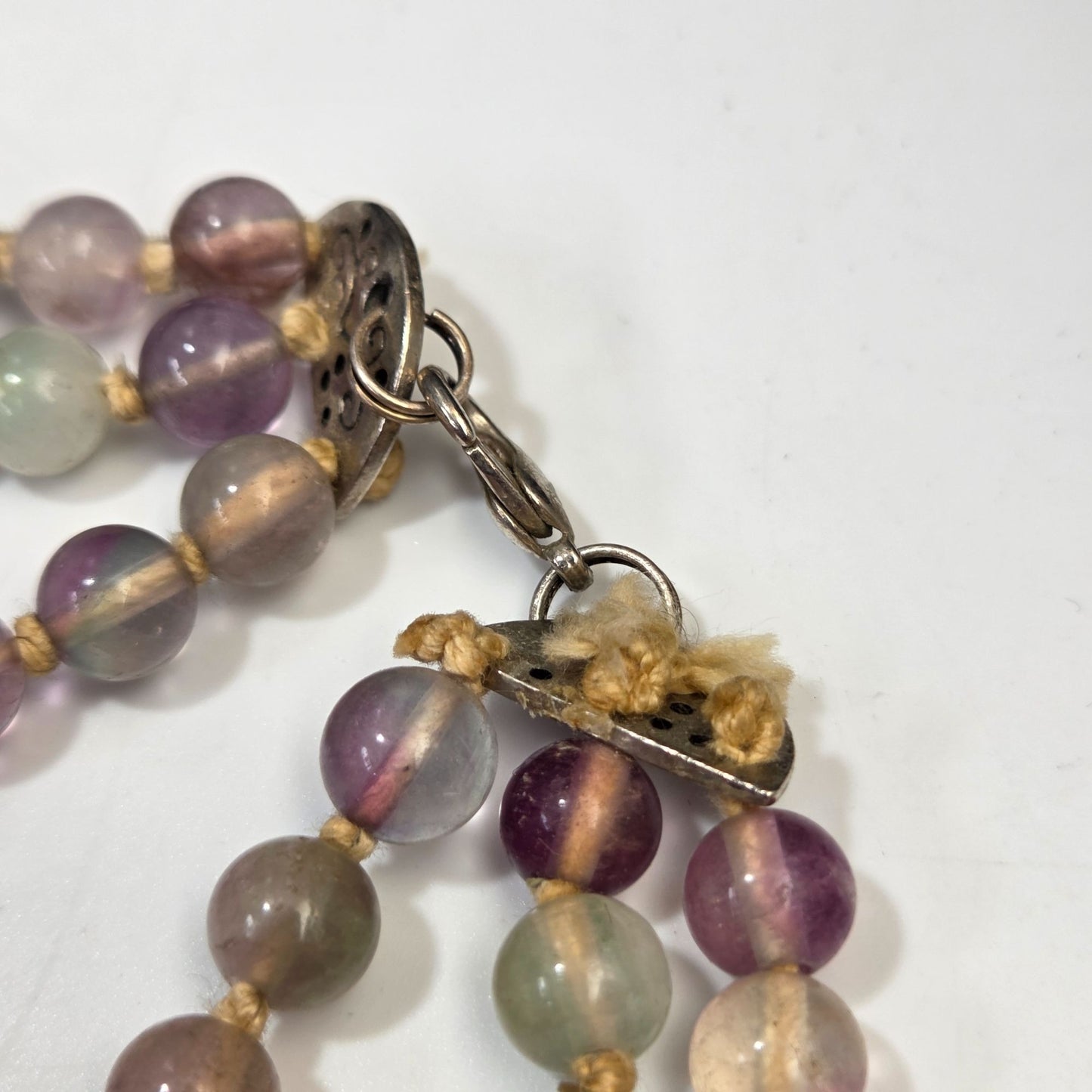 Vintage Artisan Multi Strand Rainbow Fluorite Beaded Necklace With Donut Pendants