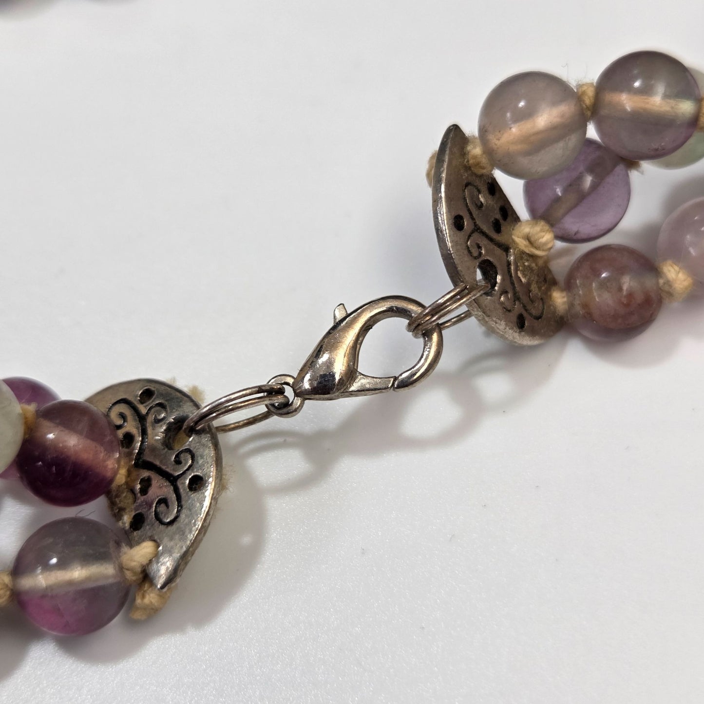 Vintage Artisan Multi Strand Rainbow Fluorite Beaded Necklace With Donut Pendants