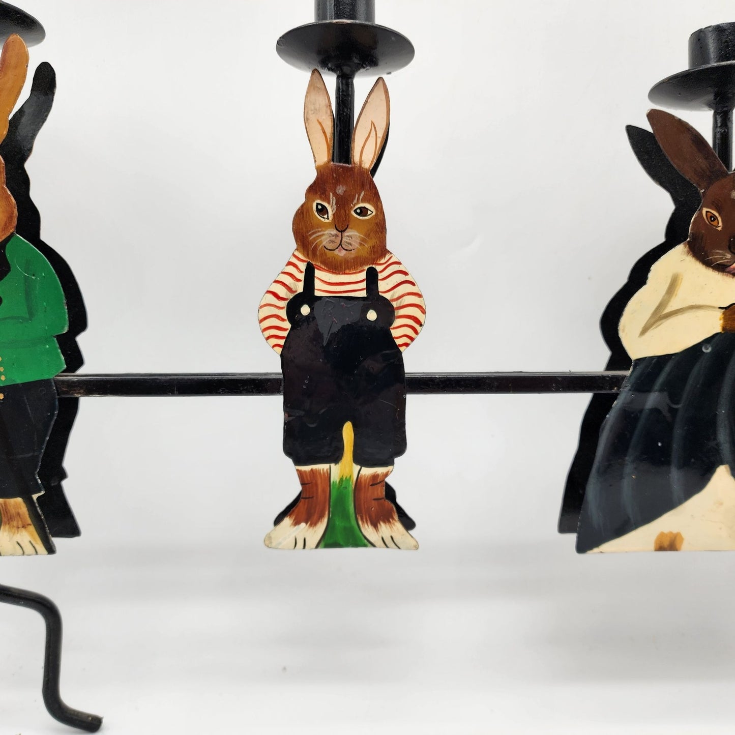 Vintage Hand-Painted metal Rabbit Family Candle Holder
