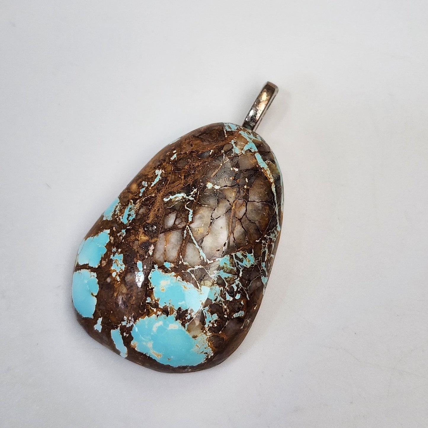 Artisan Royston Turquoise Gemstone Cabochon Pendant Multi-Toned Brown & Blue