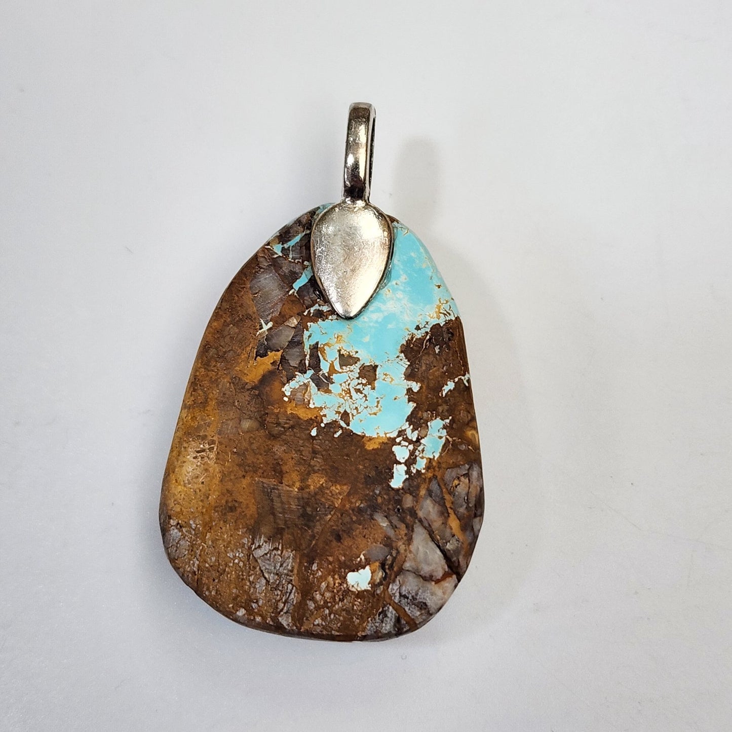 Artisan Royston Turquoise Gemstone Cabochon Pendant Multi-Toned Brown & Blue