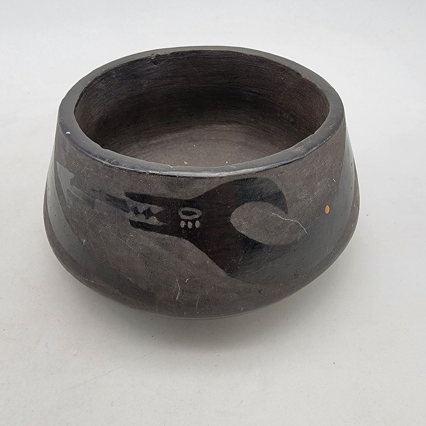 Native American San Ildefonso Pueblo Black On Black Art Pottery Bowl