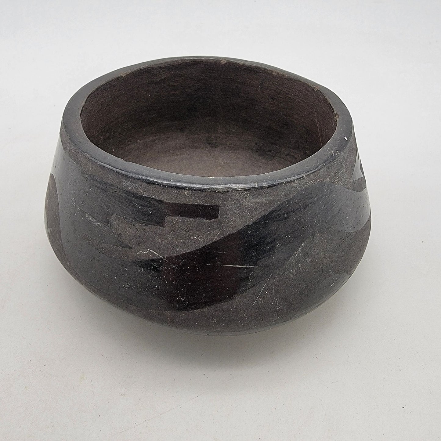 Native American San Ildefonso Pueblo Black On Black Art Pottery Bowl