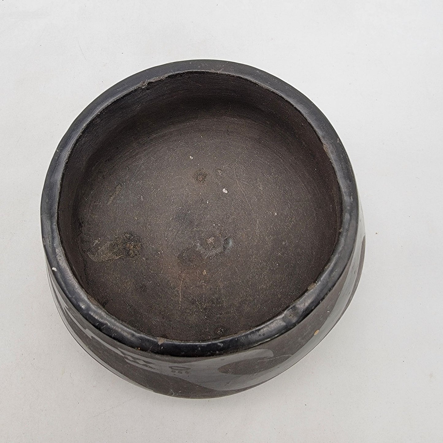 Native American San Ildefonso Pueblo Black On Black Art Pottery Bowl