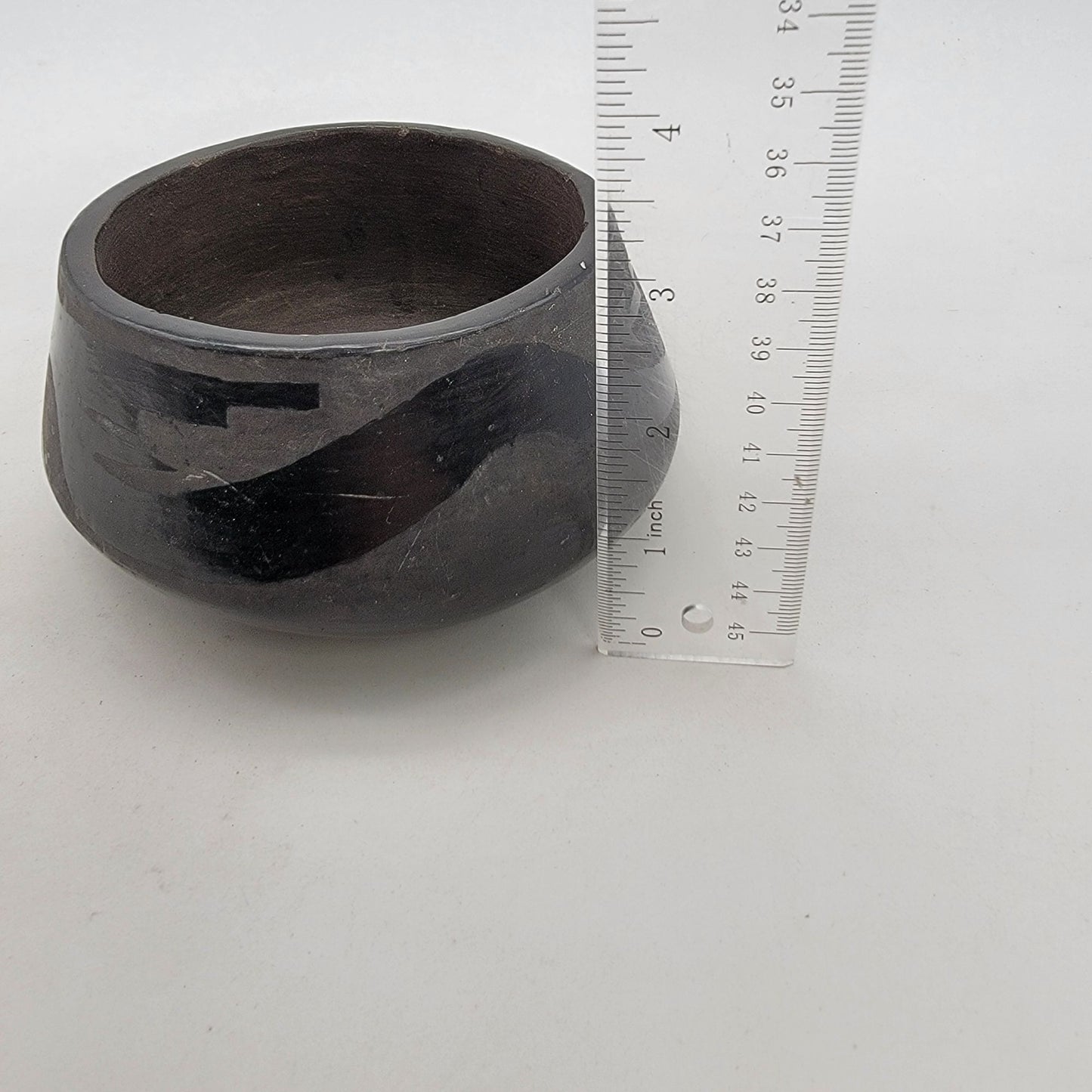 Native American San Ildefonso Pueblo Black On Black Art Pottery Bowl