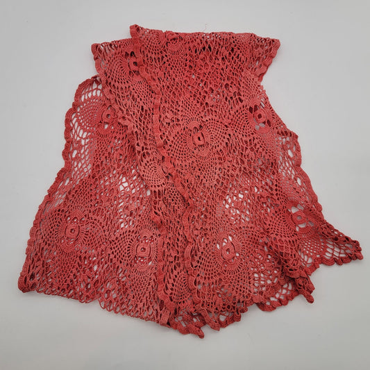 Vintage Coral Orange Crochet Lace Table Scarf 61" x 10"