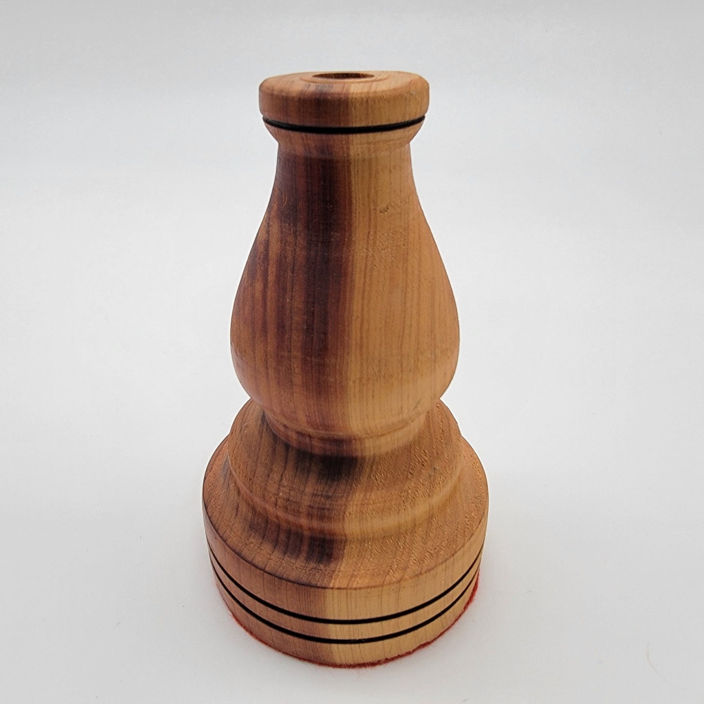 Vintage Hand-Turned Marquetry Wood Candle Holder