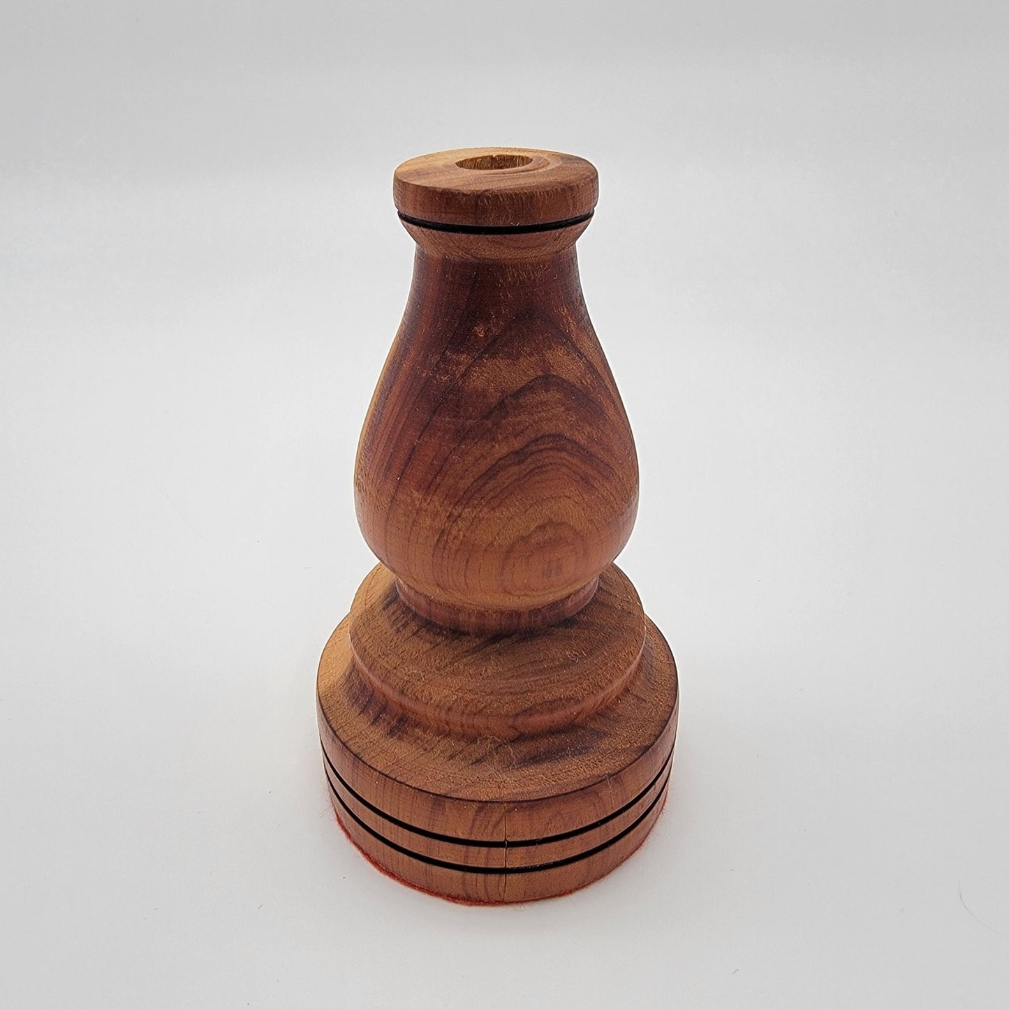 Vintage Hand-Turned Marquetry Wood Candle Holder