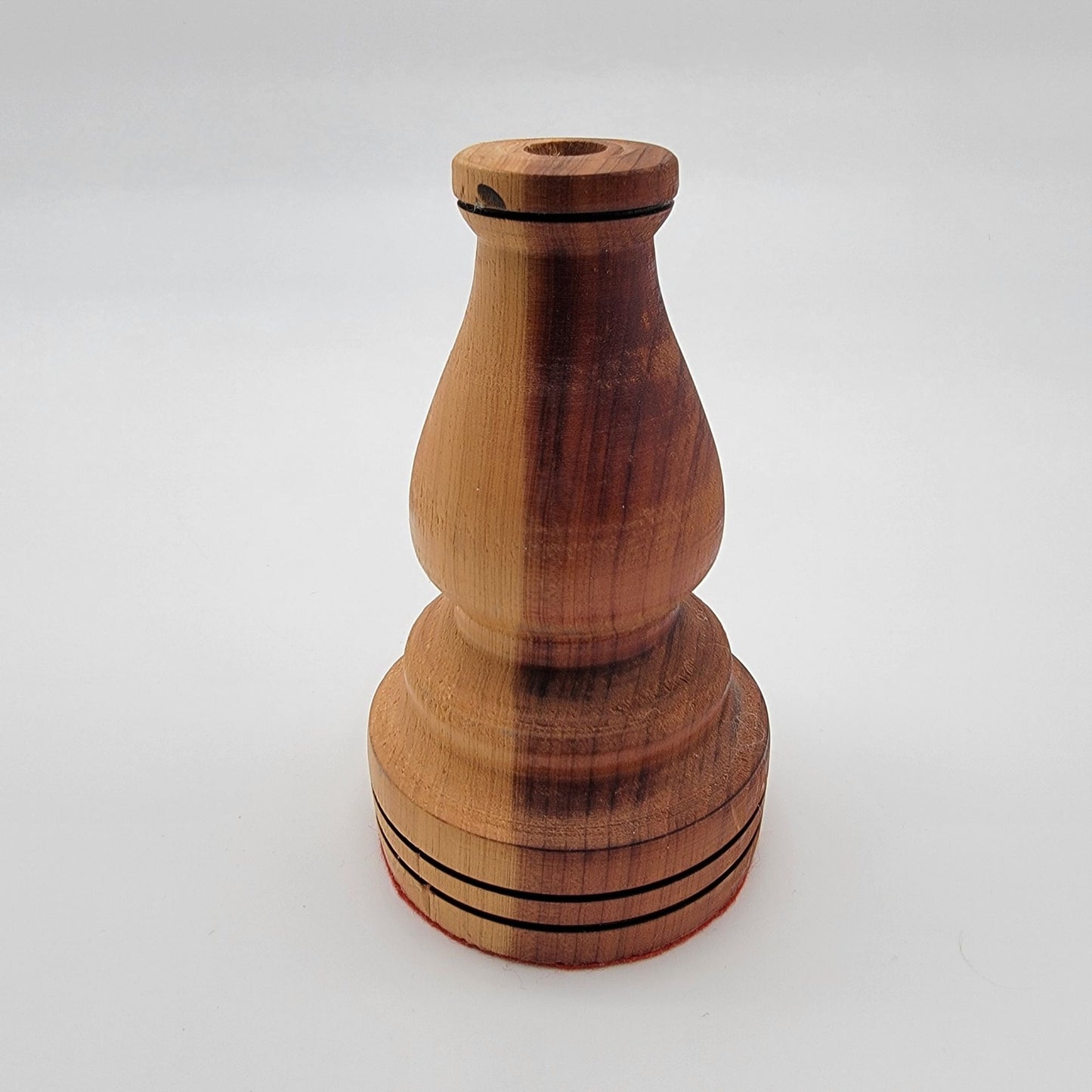 Vintage Hand-Turned Marquetry Wood Candle Holder