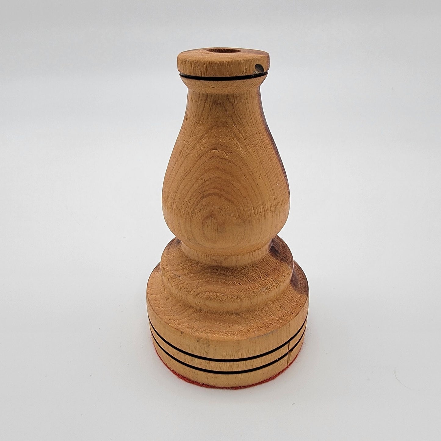 Vintage Hand-Turned Marquetry Wood Candle Holder