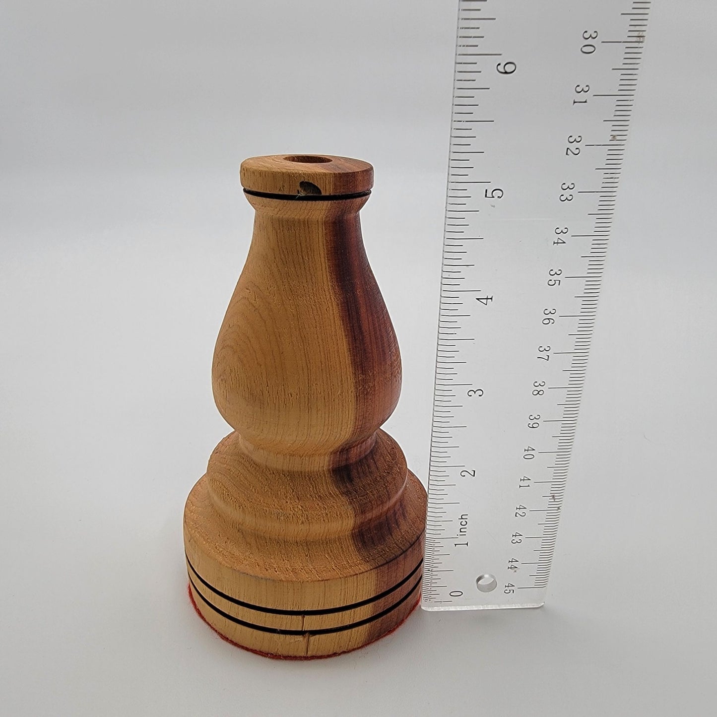 Vintage Hand-Turned Marquetry Wood Candle Holder
