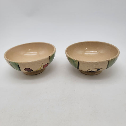 Vintage Japanese Stoneware Rice Bowls With Handpainted Puffer Fish