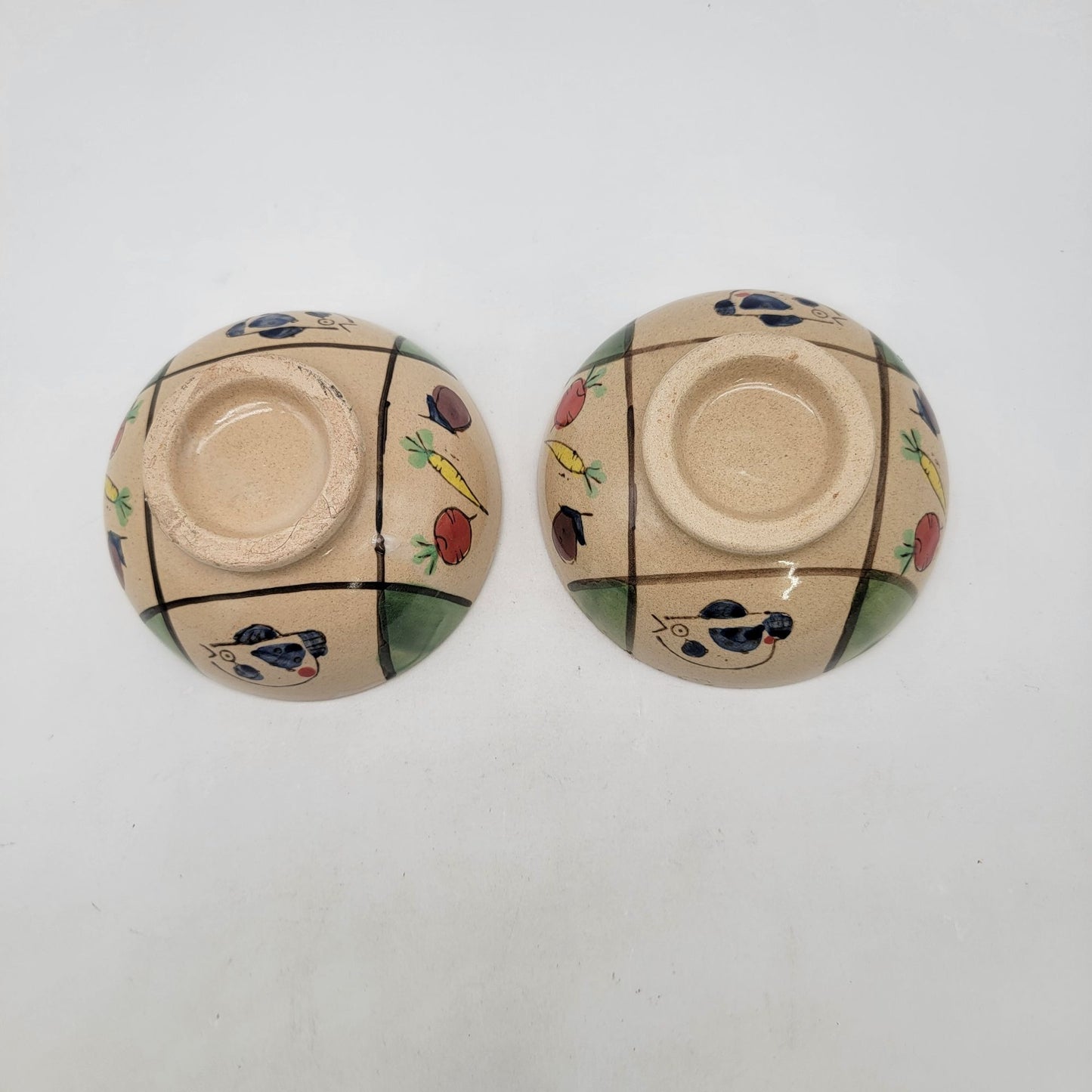 Vintage Japanese Stoneware Rice Bowls With Handpainted Puffer Fish