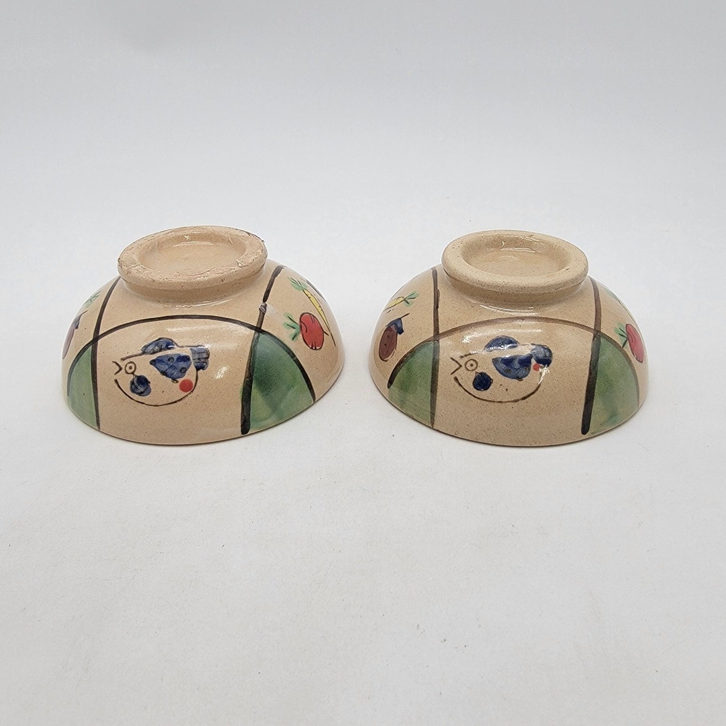Vintage Japanese Stoneware Rice Bowls With Handpainted Puffer Fish