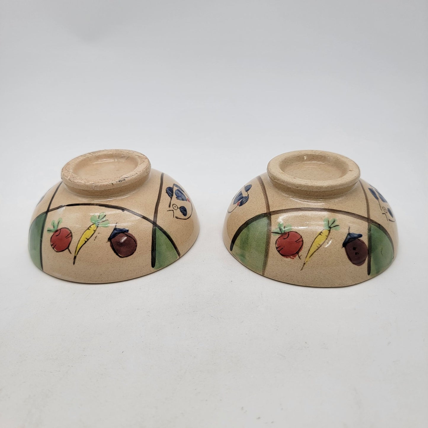 Vintage Japanese Stoneware Rice Bowls With Handpainted Puffer Fish