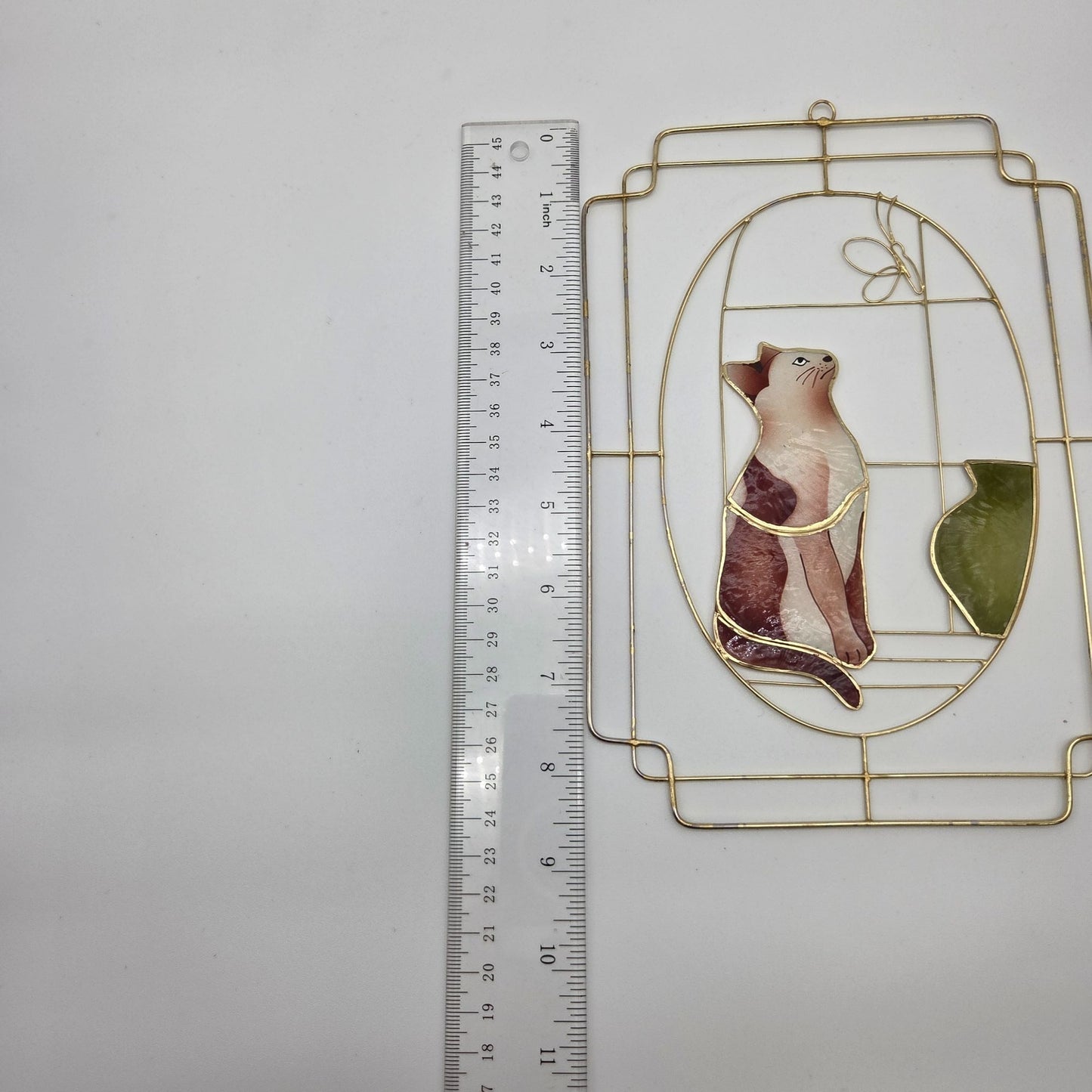 Vintage Capiz Shell Cat & Butterfly Sun Catcher Gold-Tone Frame