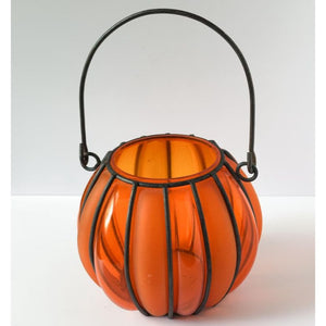 Vintage Caged Orange Glass Pumpkin Jar Basket