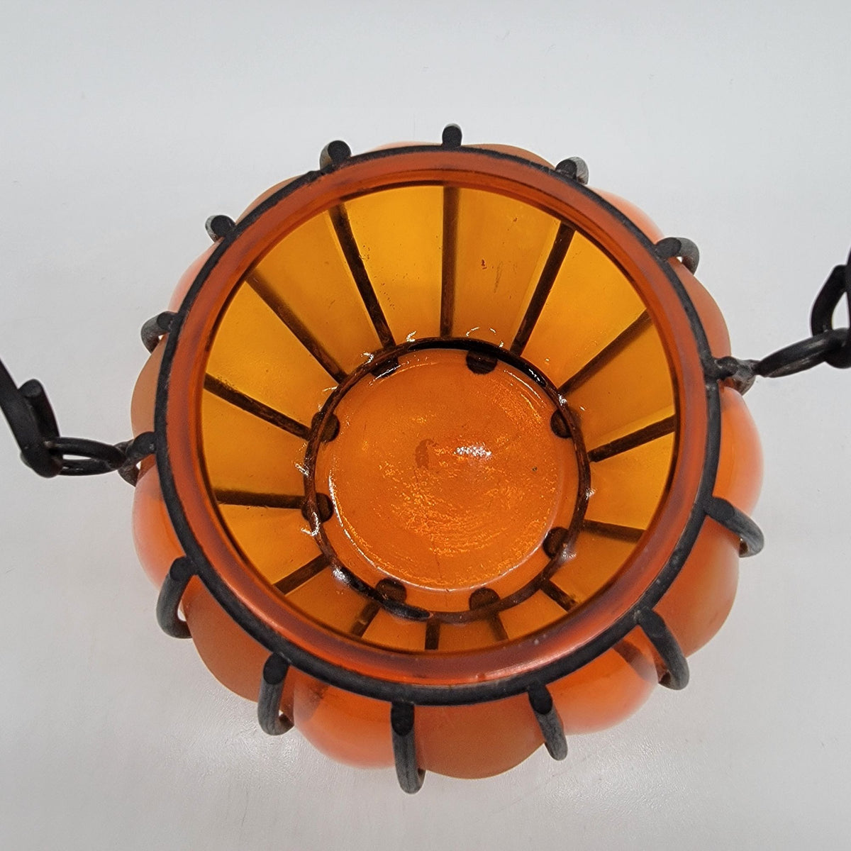 Vintage Caged Orange Glass Pumpkin Jar Basket