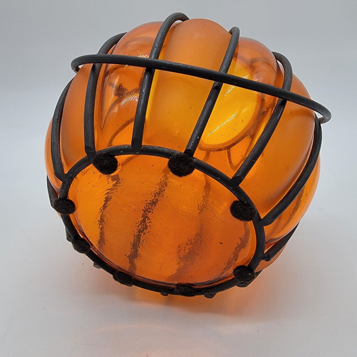 Vintage Caged Orange Glass Pumpkin Jar Basket