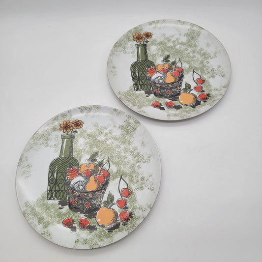 Set Of 2 Texasware Vintage Plates Mushroom Fruit Bottle